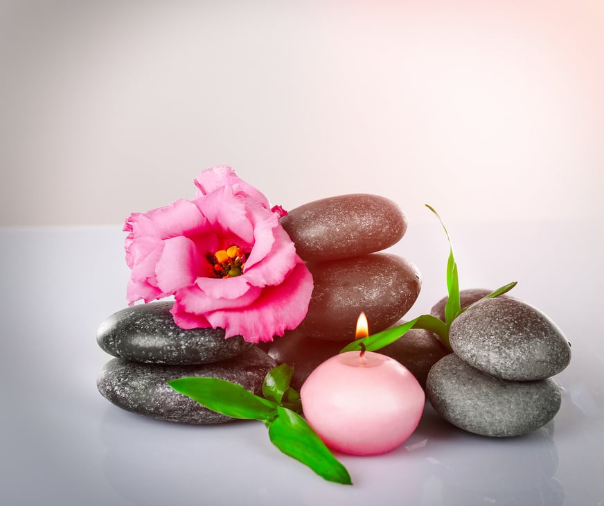 Spa Hot Stones, Flower, and Candles for Spa Treatment 