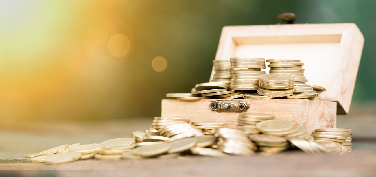 Treasure box with gold money coins